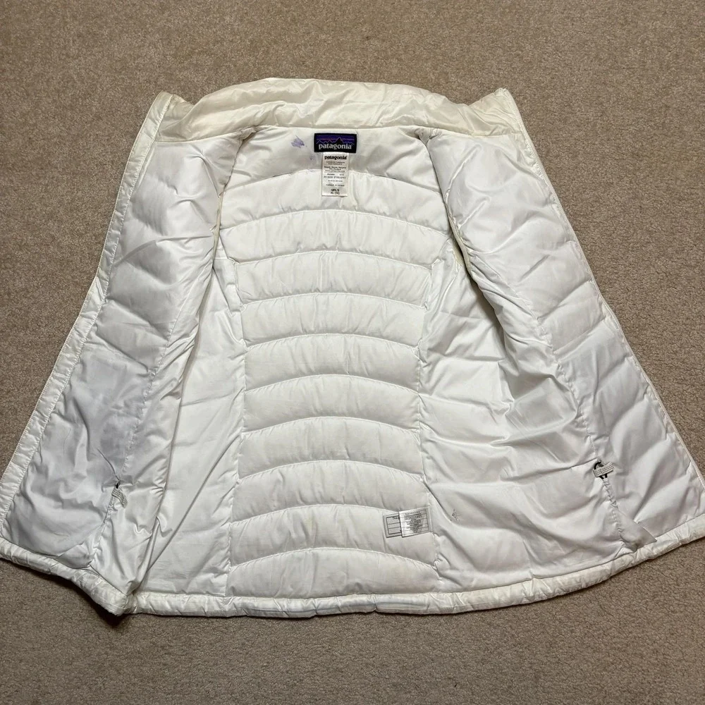 Patagonia Puffer Vest Girls XL 14 White Down Quilted Insulated Zip Pockets Warm